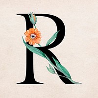 Floral r letter font vector romantic typography