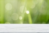 White wooden plank with green bokeh product background