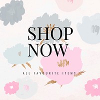 Shop now text promotion floral background vector