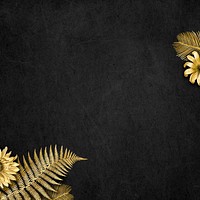 Sunflower palm leaf gold border frame on black textured background