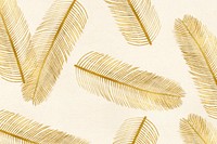 Palm leaf gold metallic pattern on beige textured background