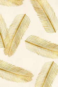 Vintage gold palm leaf pattern illustration beige banner