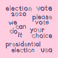 US election 2020 doodle vector typography set