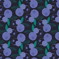 Vector seamless blueberry pattern black background