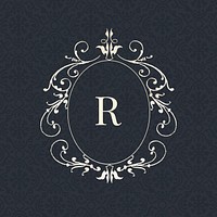 R letter vintage badge vector on black