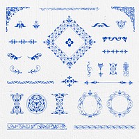 Vector vintage blue ornamental element set, remix from The Model Book of Calligraphy Joris Hoefnagel and Georg Bocskay