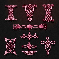 Pink neon vintage vector ornate element set, remix from The Model Book of Calligraphy Joris Hoefnagel and Georg Bocskay
