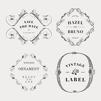 Vintage ornamental vector label emblem set, remix from The Model Book of Calligraphy Joris Hoefnagel and Georg Bocskay