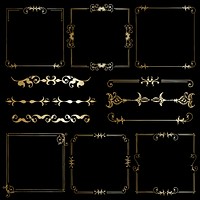 Vector gold vintage ornamental element set, remix from The Model Book of Calligraphy Joris Hoefnagel and Georg Bocskay