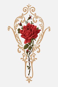 Vector red rose ornamental vintage botanical clipart