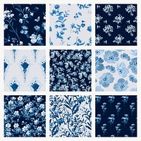 Vector blue flowers vintage background set