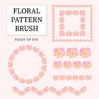 Pink wild rose flower pattern brush stroke vector seamless vintage design