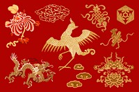 Animals vector gold traditional Chinese art illustration set