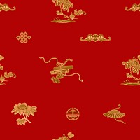 Red gold vector Chinese art pattern seamless background