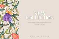 Editable social banner template vector with watercolor peacocks and flowers on beige background for new collection ads