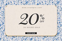 Editable sale banner template vector with watercolor blue flower illustration with 20% off text
