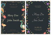 Editable invitation card templates vector with watercolor peacocks and flowers illustration