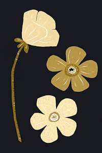 Vintage gold blooming flower vector botanical stencil pattern