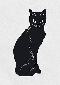 Vintage black cat psd linocut stencil clipart