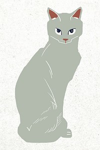 Vintage gray cat vector animal linocut drawing
