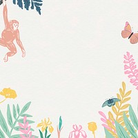 Vintage animals frame vector colorful pastel jungle background