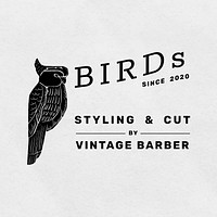 Vintage black bird linocut vector editable template