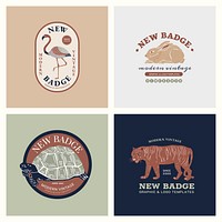 Linocut animals logo vector set editable template