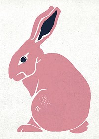 Pink rabbit vector animal vintage linocut illustration