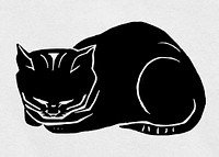 Vintage black cat vector linocut stencil clipart