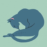 Blue cat animal vector vintage linocut drawing