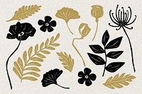 Gold black flowers vector floral clipart set