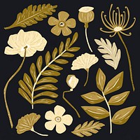 Gold leaves vector floral clipart collection