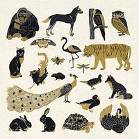 Vintage wild animals vector stencil painting collection