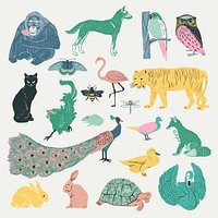 Vintage animals vector stencil pattern collection