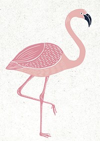 Pink flamingo vector vintage linocut hand drawn
