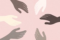 Colorful diverse united hands illustrations on pink background