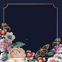 Luxury colorful peony vector gold frame watercolor illustration