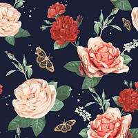 Elegant roses Valentines vector pattern background