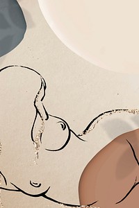 Sketched nude lady social media banner vector in glittery earth tone