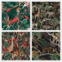 Jungle seamless pattern vector background mixed animals