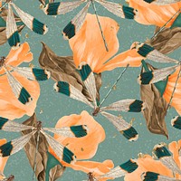 Seamless dragonfly vector leaf pattern, vintage remix from The Naturalist&#39;s Miscellany by George Shaw