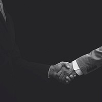 Business partners shaking hands monochrome