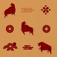 2021 Chinese New Year psd Ox red illustration collection