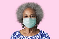 Elderly woman wearing mask for Covid-19 prevention campaign