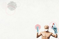 Male statue psd background wearing mask and gloves holding test tube