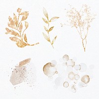 Luxury gold leaf vector glittery botanical set