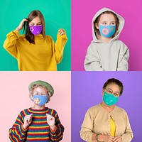 Diverse people wearing face mask photo montage