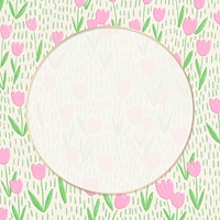 Round frame vector on tulip field background