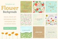 Inspirational quote editable template vector on floral background for social media post set