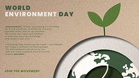 Brown paper globe psd template world environment with growing leaves graphic